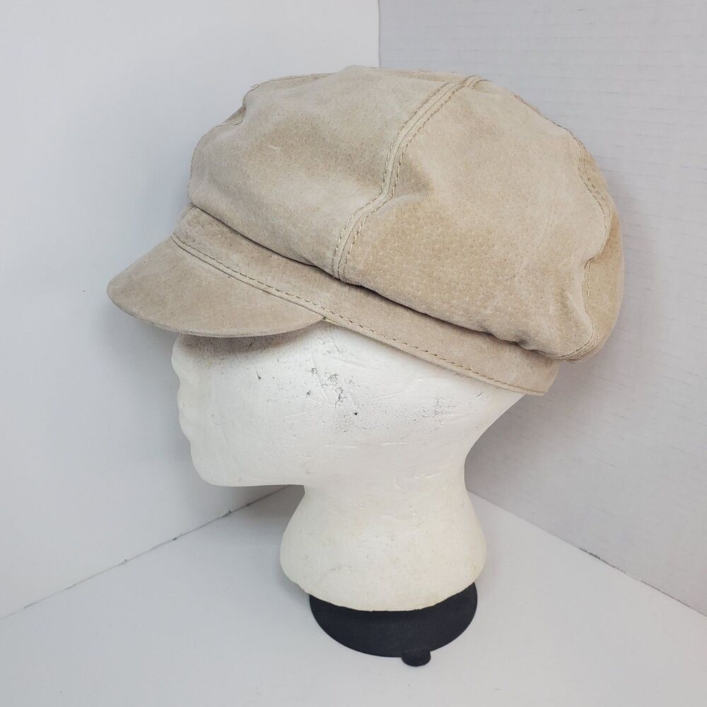 Vtg Wilsons Leather Maxima Womens Sz S/M Suede Cabbie Newsboy Hat Beige